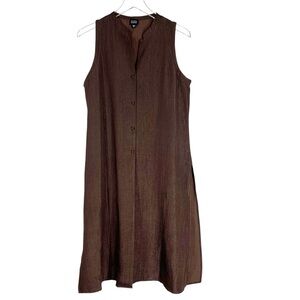 EILEEN FISHER Brown Sleeveless Long Line V-Neck Button Down Silk Blend Cardigan